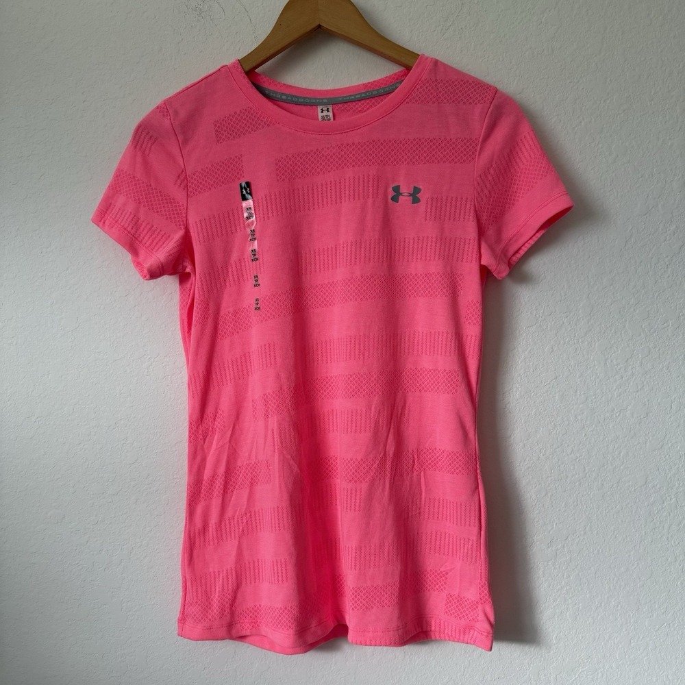 Under Armour Threadborne Womens XS Neon Pink Athletic T Shirt NWT Loose Fit